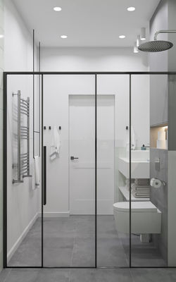 Customized White and Grey Bathroom Cabinet with Tall Side Cabinet Whole House Design