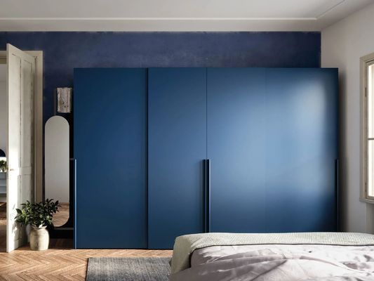 Modern PET Navy Blue Wardrobe Customized Sliding Door Closet