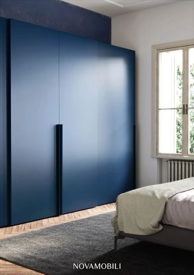 Modern PET Navy Blue Wardrobe Customized Sliding Door Closet