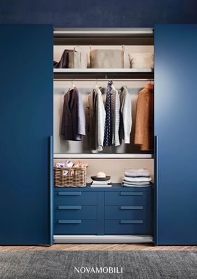 Modern PET Navy Blue Wardrobe Customized Sliding Door Closet