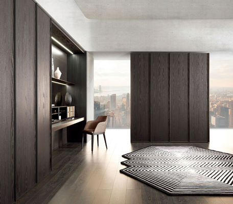 Customized Wood Veneer Wardrobe with Make-up Vanity Tailored Closet