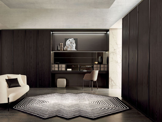 Customized Wood Veneer Wardrobe with Make-up Vanity Tailored Closet