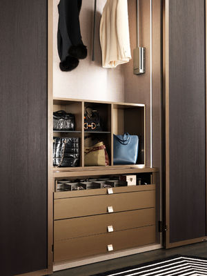 Customized Wood Veneer Wardrobe with Make-up Vanity Tailored Closet