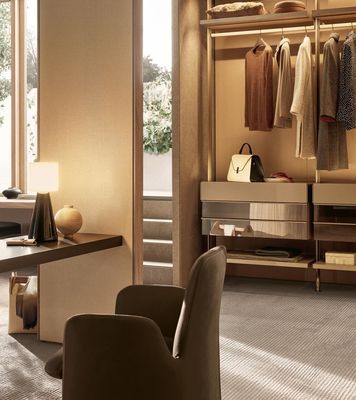 Customized Champagne Wardrobe with Class Doors Tailored Closet