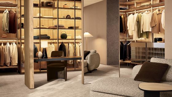 Customized Champagne Wardrobe with Class Doors Tailored Closet