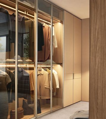 Customized Champagne Wardrobe with Class Doors Tailored Closet