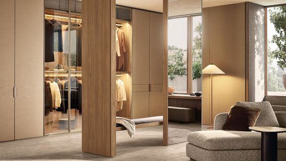 Customized Champagne Wardrobe with Class Doors Tailored Closet