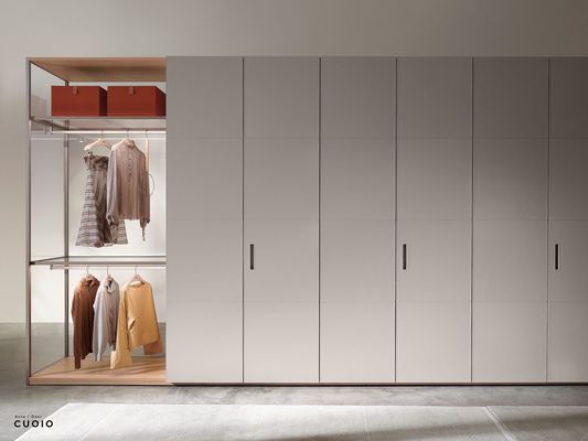 Customized White Modern Wardrobe with Leather Door Penals