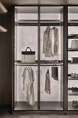 Tailored Modern Custom Walk In Closet Wardrobe With Glass Door Penal