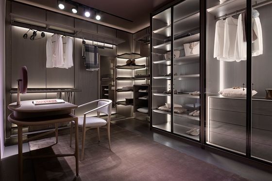 Tailored Modern Custom Walk In Closet Wardrobe With Glass Door Penal