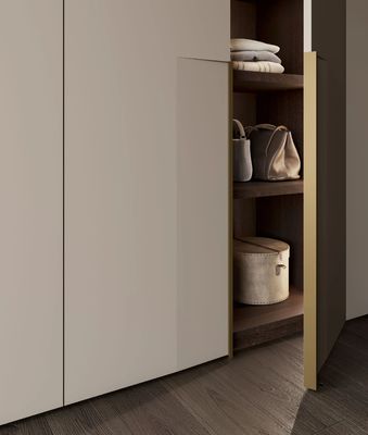 Customized Modern PET Wardrobe Fitted Bedroom Beige Closet with Pants Hanger