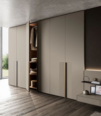 Customized Modern PET Wardrobe Fitted Bedroom Beige Closet with Pants Hanger