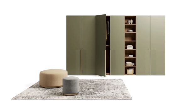 Customized Modern PET Wardrobe Fitted Bedroom Beige Closet with Pants Hanger