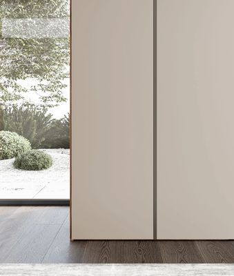 Beige PET Wardrobe with Wood Grain Display Shelf Customized Bedroom Closet