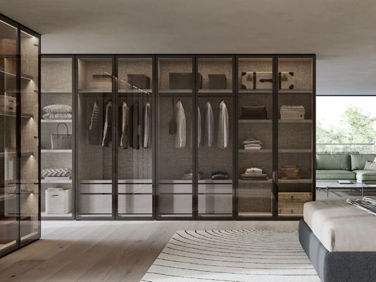 Fitted Modern Glass Wardrobe with Display Shelf Industrial Style Closet