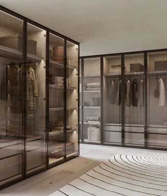 Fitted Modern Glass Wardrobe with Display Shelf Industrial Style Closet