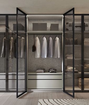 Fitted Modern Glass Wardrobe with Display Shelf Industrial Style Closet