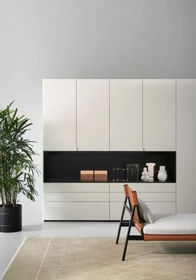 Bespoke White Lacquer Wardrobe with Display Shelves Custom Bedroom Closet
