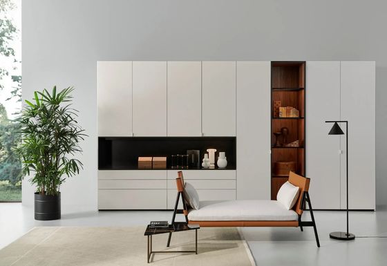 Bespoke White Lacquer Wardrobe with Display Shelves Custom Bedroom Closet