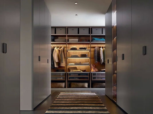 Bespoke Modern Wood Veneer Wardrobe Custom Walk-in Closet with Storage Cabinet