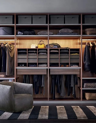 Bespoke Modern Wood Veneer Wardrobe Custom Walk-in Closet with Storage Cabinet