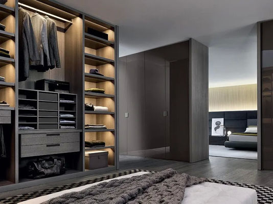 Bespoke Modern Wood Veneer Wardrobe Custom Walk-in Closet with Storage Cabinet