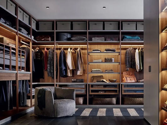 Bespoke Modern Wood Veneer Wardrobe Custom Walk-in Closet with Storage Cabinet