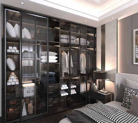 Bespoke Modern Bedroom Wardrobe Closet Custom With LED Light And Glass Doors