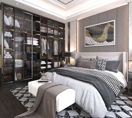 Bespoke Modern Bedroom Wardrobe Closet Custom With LED Light And Glass Doors