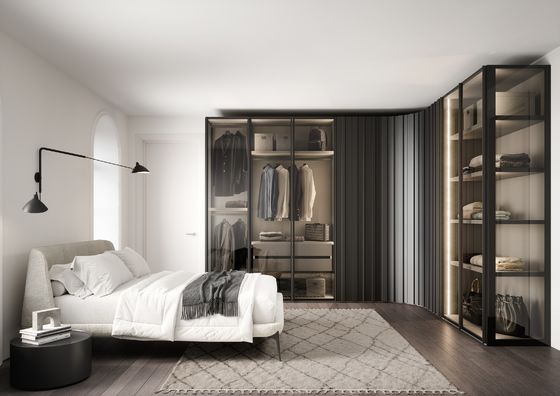 Black L Shaped Customized Wardrobe Closet Tailored PET Wardrobe Closet