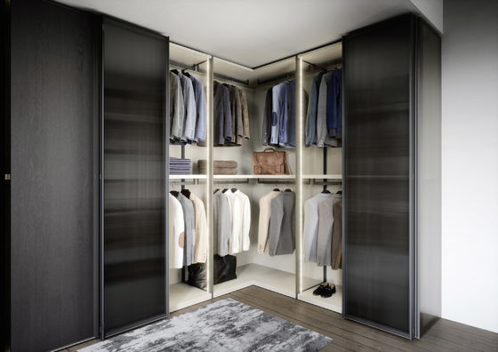 Black Wood Veneer Customized Wardrobe Closet Tailored L Shaped With Glass Doors