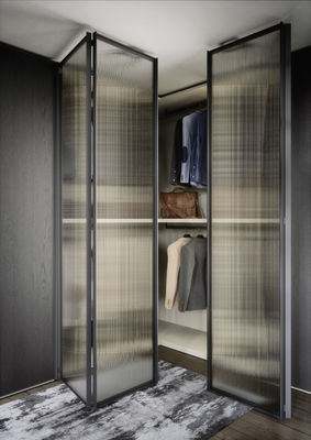 Black Wood Veneer Customized Wardrobe Closet Tailored L Shaped With Glass Doors