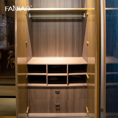 Luxury Customized Wardrobe Closet UV Lacquer Gold Fitted Bedroom Wardrobe