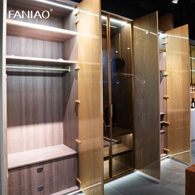 Luxury Customized Wardrobe Closet UV Lacquer Gold Fitted Bedroom Wardrobe