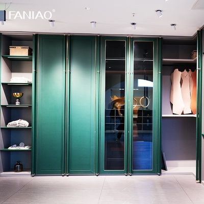 Green Walk-in Closet L-Shaped Wardrobe with Make-up Vanity