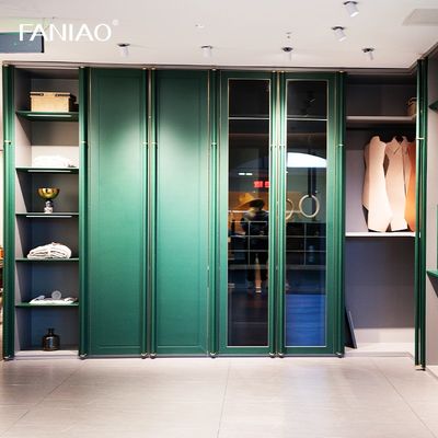 Green Walk-in Closet L-Shaped Wardrobe with Make-up Vanity