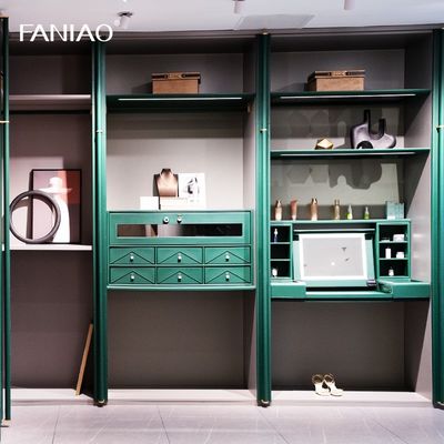 Green Walk-in Closet L-Shaped Wardrobe with Make-up Vanity
