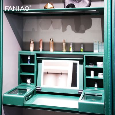 Green Walk-in Closet L-Shaped Wardrobe with Make-up Vanity