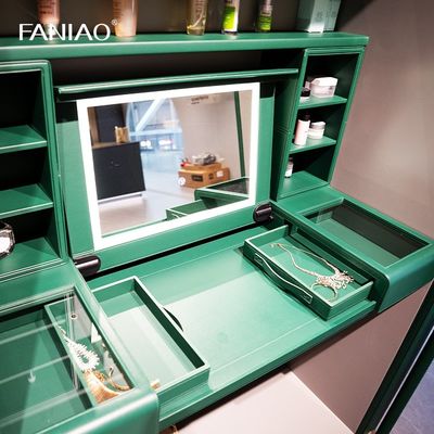 Green Walk-in Closet L-Shaped Wardrobe with Make-up Vanity