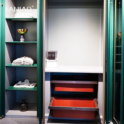 Green Walk-in Closet L-Shaped Wardrobe with Make-up Vanity