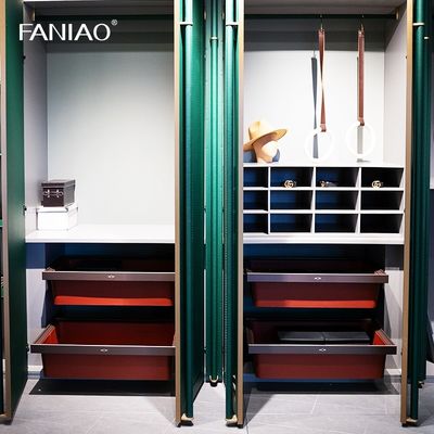 Green Walk-in Closet L-Shaped Wardrobe with Make-up Vanity