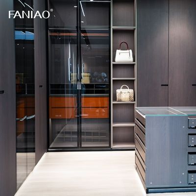 Modern Walk In Closet Furniture Custom Design With Wood Veneer Finished Doors