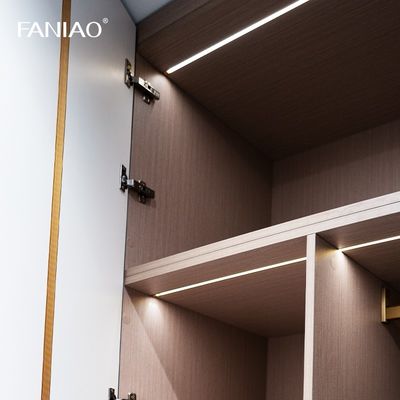 French Style Gray Custom Bedroom Wardrobe With Glass Door Recessed Handles