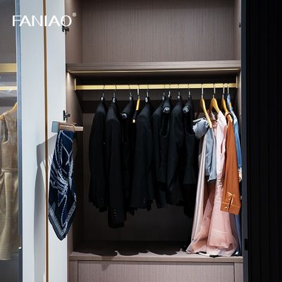 French Style Gray Custom Bedroom Wardrobe With Glass Door Recessed Handles