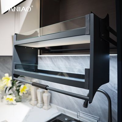 L Shaped PET Modern Kitchen Cabinet White And Grey With Pull Out Storage Basket
