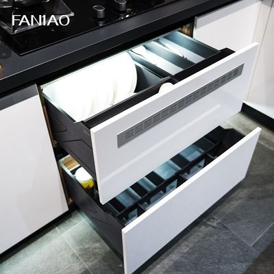 Modern White Black Custom Kitchen Cabinet Design EB Board With Dinning Table