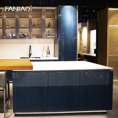 Custom UV Kitchen Cabinet With Walnut Island Table Bespoke Kitchen Cabinetry