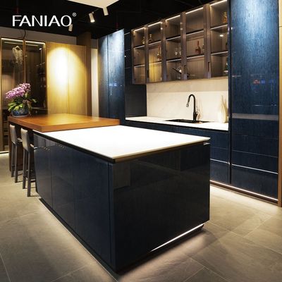 Custom UV Kitchen Cabinet With Walnut Island Table Bespoke Kitchen Cabinetry