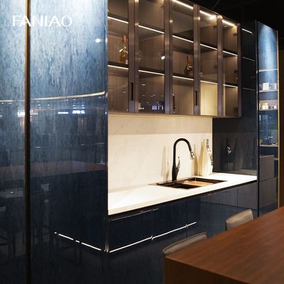 Custom UV Kitchen Cabinet With Walnut Island Table Bespoke Kitchen Cabinetry