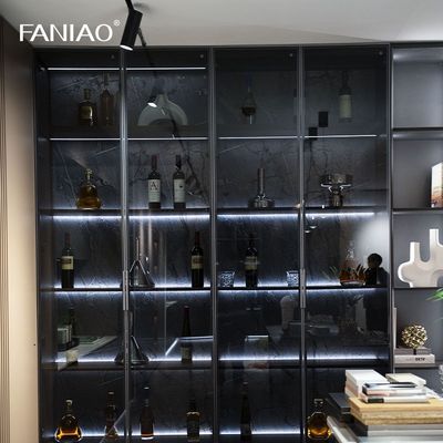 Custom Wood Veneer Kitchen Cabinet Classic Style With White Basin Wine Cabinet